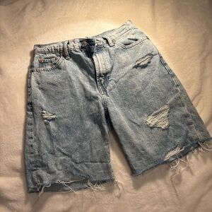 Distressed Light Blue Denim Shorts